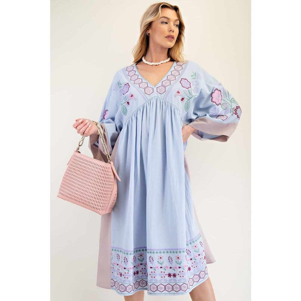 47. Embroidered Poly Linen Maxi Woven Dress